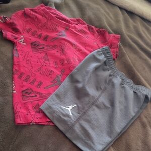 Jordan Red Tee and Gray Shorts Set